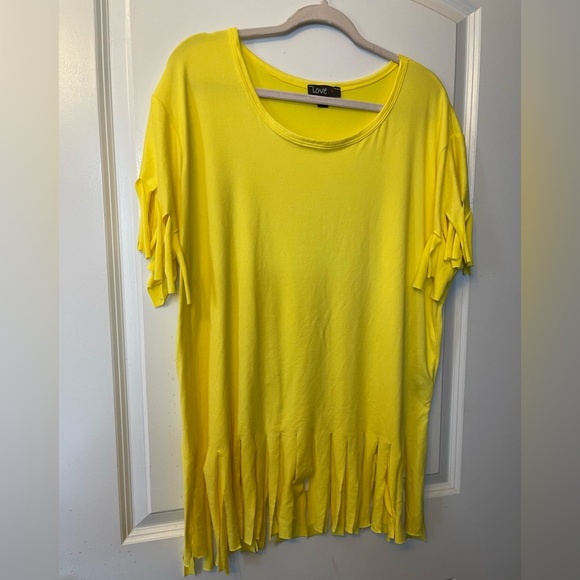 Love Tops - Plus Size Cut-Frayed Yellow Top